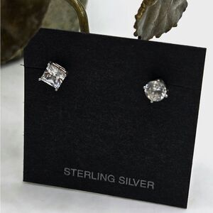 "5/$25" Pair of Mismatched Sterling Silver CZ Square & Round Stud Earrings